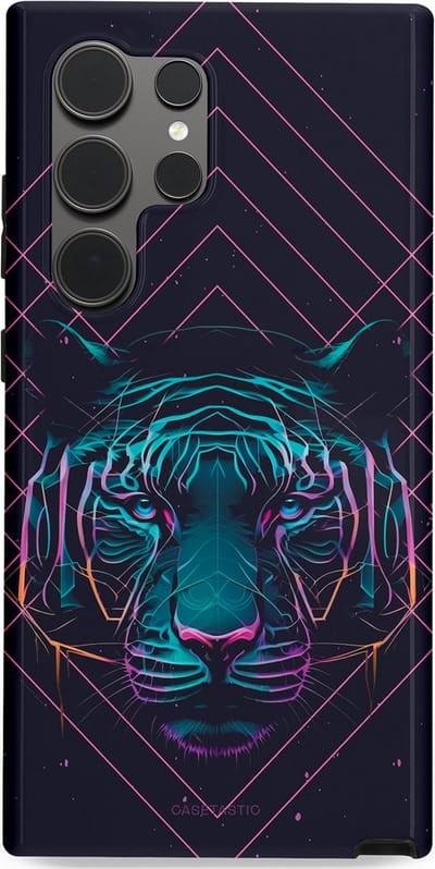 Casetastic hoesje geschikt voor Samsung Galaxy S24 Ultra - Dubbellaagse bescherming - Neon Tijger - Fashion Case - Donkerblauw
