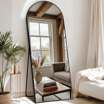 Luxe Passpiegel 160x60 cm – Grote Boogspiegel Staand & Wand – Moderne Toogspiegel – Minimalistische Design Spiegel met Metalen Rand – Zwart