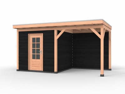 Douglas overkapping, 500 x 250, met schuur en achterwand, Westwood Comfort Plus Zwart