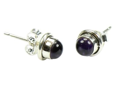 Zilveren knop oorbellen Amethist 925 zilver