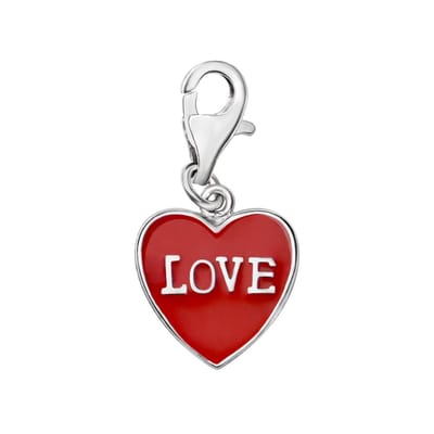 Quiges – 925 - Zilver – Charm - Bedel - Hanger - 3D Hart Rood Love - met – sterling - zilver - karabijnslot - geschikt - voor -Bedelarmband HC022