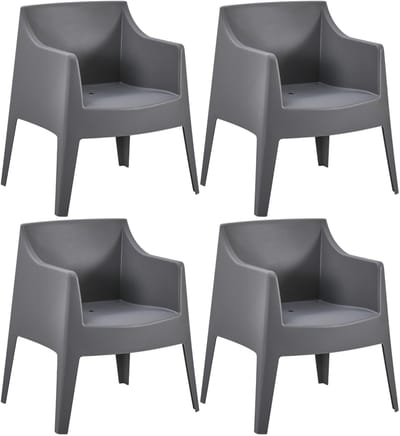 CLP Bartal tuinstoelen set van 4 - stapelbaar - polypropyleen - weer- & UV-bestendig - 150 kg belastbaar - met afwateringsgaten - donkergrijs