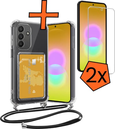 Hoesje Geschikt voor Samsung A27 Hoesje Met Telefoonketting Pasjeshouder Shockproof Case Met 2x Screenprotector Koord - Hoesje Geschikt voor Samsung Galaxy A27 Hoes Met Kaarthouder - Transparant