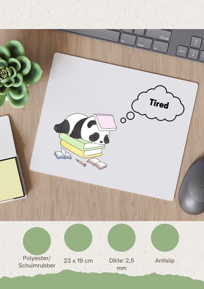 Akyol - tired panda Muismat - Panda - panda liefhebbers - panda die ligt op een stapel boeken - verjaardag - dieren liefhebbers - cadeau - kado - geschenk - verjaardagscadeau - 23 bij 19 cm