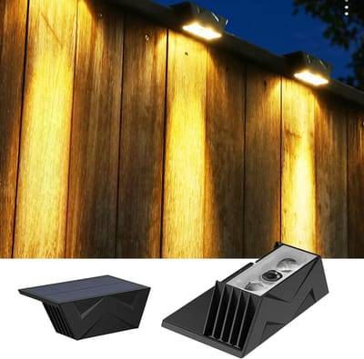 Buitenlamp op zonne-energie, 2 stuks, wandlamp op zonne-energie, warm wit, 1000mAh, IPX4 waterdicht, draadloos, 3000K, voor tuin en schutting