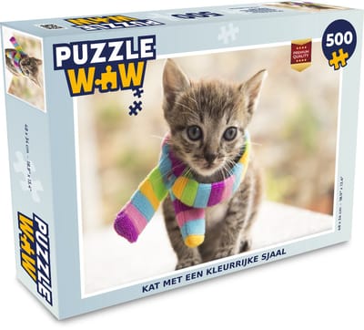 Puzzel Kat - Sjaal - Wol - Legpuzzel - Puzzel 500 stukjes