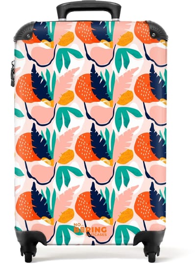 NoBoringSuitcases.com - Koffer dames - Divers gekleurde abstracte bladeren - Past binnen 55x40x20 cm en 55x35x25 cm - Trolley handbagage vrouwen - Valiezen met wieltjes volwassenen - Reiskoffer op wielen - Rolkoffer lichtgewicht