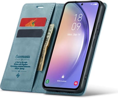CaseMania Bookcase hoesje geschikt voor Samsung Galaxy S24 FE - Effen Aqua - Kunstleer