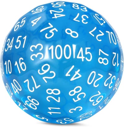 100-Zijdige Polyedrische Dobbelsteen D100 Blauw Transparant met Opbergzakje