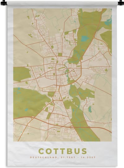 Wandkleed - Wanddoek - Plattegrond - Cottbus - Vintage - Kaart - Stadskaart - 120x180 cm - Wandtapijt