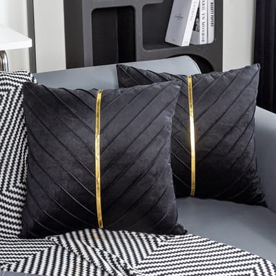 Set van 2 kussenslopen 45x45 cm, zwart fluweel met gouden decoraties, modern design, geschikt voor herfst, bank, slaapkamer, woonkamer en bed.