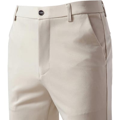 Pantalon de costume pour hommes, coupe cintrée, couleur unie, fermeture à bouton, droit, formel, Style Business, poches, bureau, rencontres, Long 34 beige
