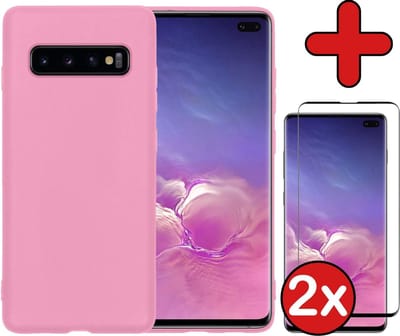 Hoesje - Met 2x Screenprotector - Geschikt voor Samsung Galaxy S10 - Sterk & Shockproof - Telefoon Hoes - Back Cover - Siliconen Case - Telefoonhoes - Lichtroze