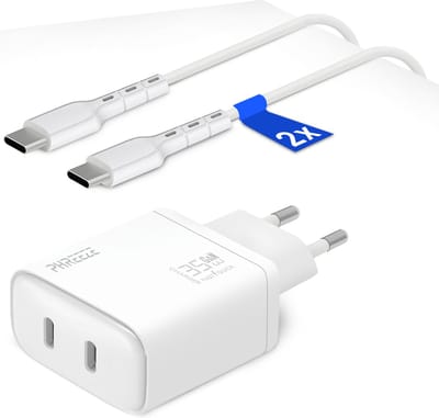Supersnelle 35w usb-C Adapter Met usb-C naar usb-C Kabels 1M - Snellader 2 Poorten - Geschikt voor MacBook Air, Apple iPhone 16, 15, Samsung - Snellader
