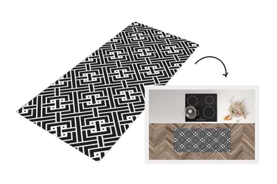 Keukenloper - Loper keuken - Patronen - Zwart Wit - Doolhof - 120x50 cm - Keukenloper vinyl