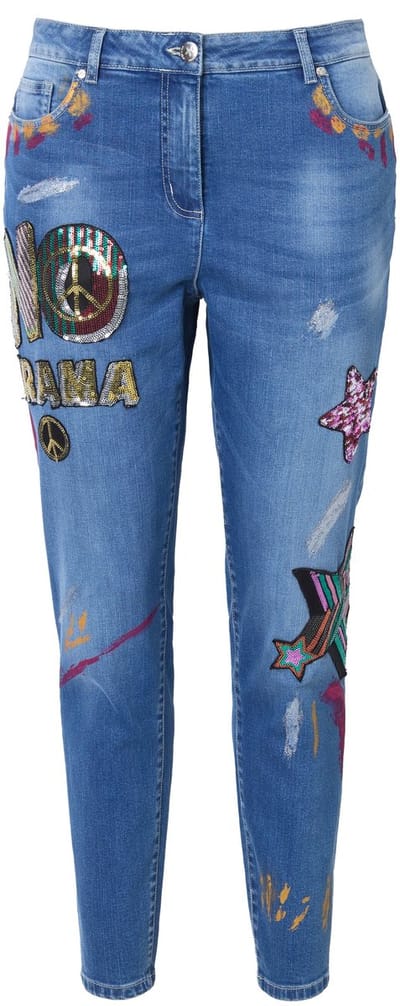 Angel of Style - Dames - Slim-Fit jeans comfortabele pasvorm patches 5-pocket - Blauw denim - Maat 50