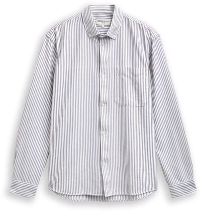 Tom Tailor Denim - Overhemd van katoen met relaxte pasvorm - Maat XL - white olive stripe