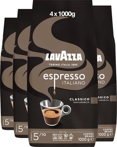 Lavazza Espresso Italiano Classico Koffiebonen - 100% Arabica Koffie Bonen - Intensiteit 5/10 - 4 x 1 kg