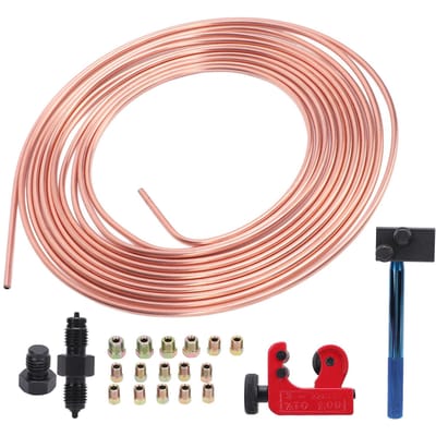Remleiding Buis Spoel Kit Koperlegering 3 16in X 25Ft met 3 16in Dubbele Flenstang Snijder voor Voertuig Remsysteem beige