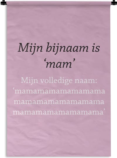 Wandkleed - Wanddoek - Grappige quote voor Moederdag mamamamamamamama roze - 120x180 cm - Wandtapijt