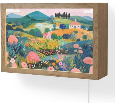 Wandlamp 30x20 cm - Oplaadbaar - Heuvellandschap - Fantasierijk - Kleurcontrasten - Wandlampen binnen woonkamer - Slaapkamer lamp met kabel - Decoratieve nachtlamp - Vloerlamp snoer