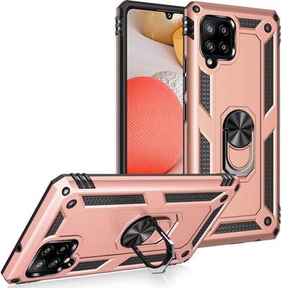 HB Hoesje Geschikt voor Samsung Galaxy A42 5G Roségoud - Anti-Shock Hybrid Armor Back Cover - Hoes met Kickstand Ring