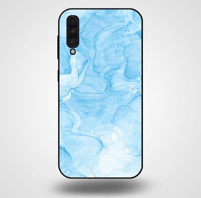 Smartphonica Telefoonhoesje voor Samsung Galaxy A50s met marmer opdruk - TPU backcover case marble design - Lichtblauw geschikt voor Samsung Galaxy A50s