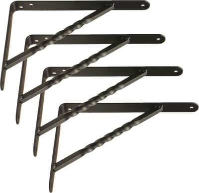 AMIG Plankdrager/steun/beugel Spiraal - 4x - metaal - zwart - H150 x B125 mm - Tot 300 kg - boekenplank steunen
