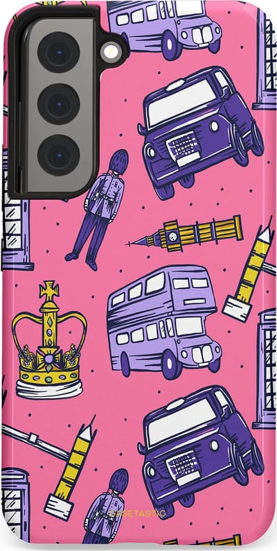 Casetastic Hoesje Geschikt voor Samsung S22 - Stijlvolle Beschermende Duo-layer Case - Brits London Roze Avontuur - Londen