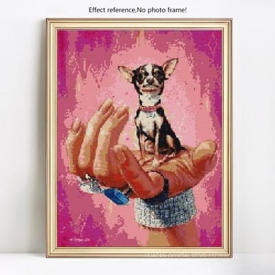 Peinture de diamant à faire soi-même, broderie complète de chiens et d'animaux avec strass ronds à la main 20X30CM pink