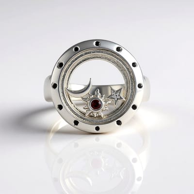 Cavill - Zilveren ring met Mozambique granaat 0,036 ct & witte topaas 0,005 ct - Zwarte spinel 0,072 ct - Elegante ronde slijpvorm - Sieraden dames