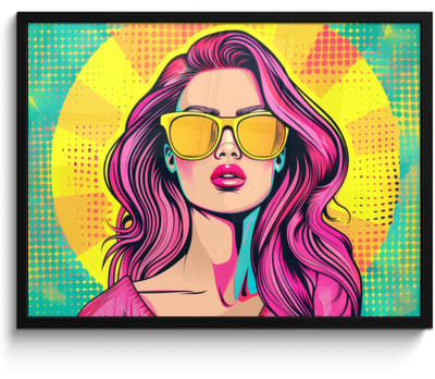 Poster in lijst - Fotolijst 80x60 cm - Posters - Zonnebril - Vrouw - Zonnig - Geel - Posterlijst zwart - Decoratie - Wanddecoratie woonkamer - Muurdecoratie slaapkamer