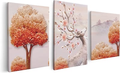Artaza Canvas Schilderij Drieluik 3D Illustratie Hert - Abstract - 120x60 cm - Wanddecoratie Woonkamer - Schilderijen - Muurdecoratie