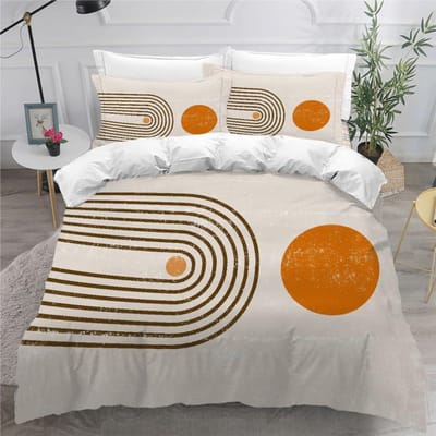 Mid Century Modern Dekbedovertrek Set King Abstract Geometrisch Balans Vormen Regenboog Zon Cirkels Boho Dekbedovertrek Beddengoed Sets US Twin(172*218cm)3pcs