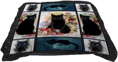 Fleece deken – zwarte katten collage – 75×100 cm