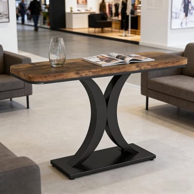 MIVRAY Consoletafel - Industrieel Design Voor Hal En Woonkamer - Houtlook En Metaal - Zwart Bruin - 100 x 29,5 cm