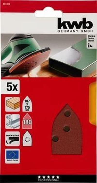KWB schuurschijf 107 x 175 mm - Korrel 180 - Klittenbandhechting - 493418 - 5 stuks