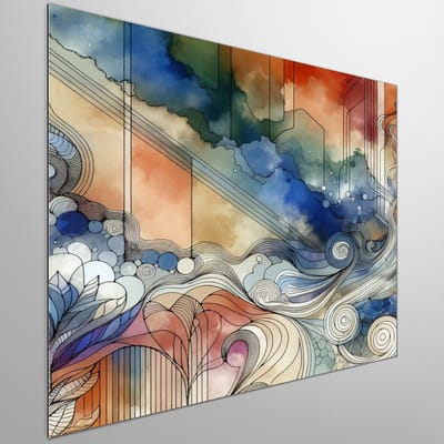 Line art aquarel schilderij | Waterverflijnen dansen op het canvas van creatieve expressie | Kunst - 100x100 centimeter op Dibond | Foto op Dibond