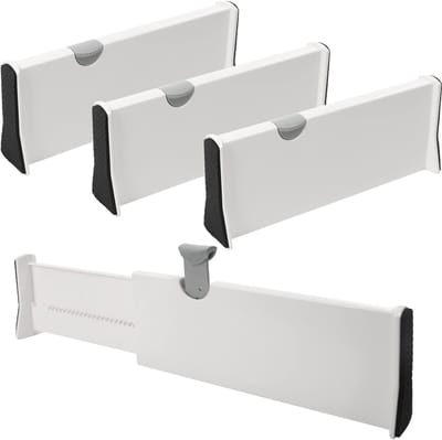 Dailygoods- Ladeverdelers Verstelbaar - Uitschuifbare Ladeverdeler - 4 Pak - Plastic Verdelers - Organizers Keuken/Slaapkamer - L28 x H10 cm - Ladeorganizers