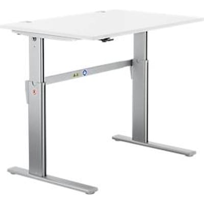 Standaard bureau, elektrisch in hoogte verstelbaar, rechthoekig, C-poot, B 1200 x D 800 x H 725-1185 mm, wit/blank aluminium RAL 9006