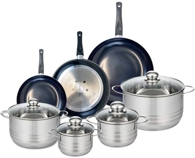 Set van 3 Kookpannen 20, 24 en 28 cm en 4 braadpannen 14, 16, 20 en 24 cm Elo Prima Brillant