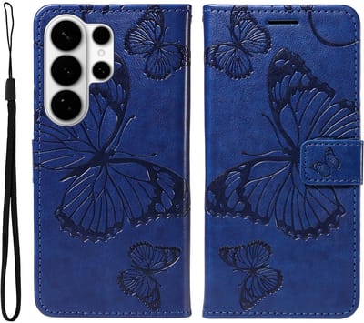 Coverup Hoesje - Geschikt voor Samsung Galaxy S26 Ultra Hoesje - Coverup Vlinders Book Case - Blauw