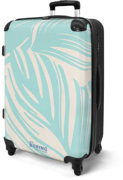 NoBoringSuitcases.com® - Koffer groot - Rolkoffer lichtgewicht - Bladeren in blauw en beige - Reiskoffer met 4 wielen - Reis trolley - Grote valies XL - Bagagekoffer op wieltjes - 20 kg bagage - Ruimbagage middelgroot