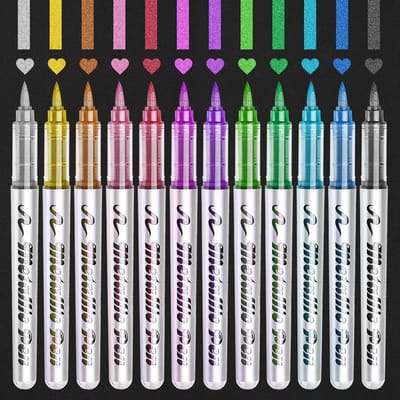 Metallic Pennen - Markeerstiften Set - Scrapbooking Creaties - Hoge Kleurverzadiging - 12 Kleuren - Metallic