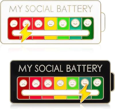 Broche voor een positieve stemming - Broche voor sociale energie - Broche voor stemmingsverandering - Schuifbroche - Stemmingsbroche - Speld om emoties te uiten - Geschikt voor introverten - 2 stuks - Wit + Zwart