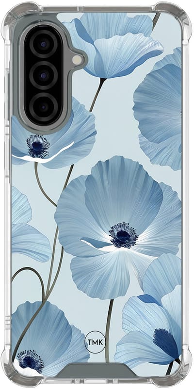 Shockproof hoesje geschikt voor Samsung Galaxy A56 - Blauw bloemenveld - Schokbestendig - Verhoogde randen - TPU case - Extra Sterke Back Cover - Bloemen - Transparant, Blauw