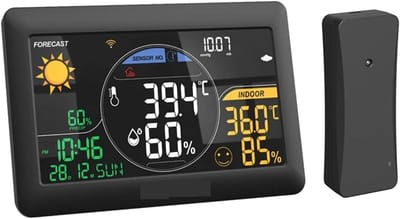 Wifi Weerstation - Draadloze thermometer Weerklok - Thuis Weer Monitoren - Realtime Voorspelling - 7.5 inch scherm - Zwart