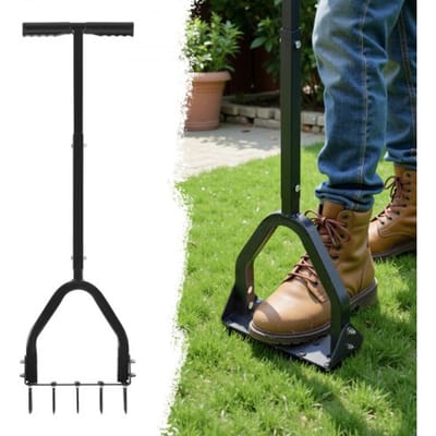 VEVOR Gazonbeluchter 23,5 cm Handmatig, Gazonbeluchter met 15 ijzeren pinnen, Lange T-handgreep, Brede plaat, Grondbeluchtingsgereedschap, Gazonbeluchter voor verdichte grond, Gazonverzorging, Tuin, Zwart