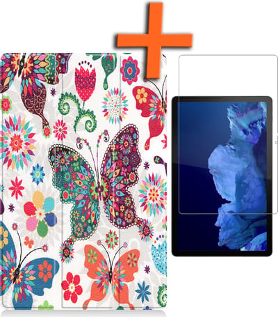 Hoesje - Geschikt voor Lenovo Tab P11 - Met Screenprotector - Trifold Bookcase - Hard Cover - Hardcover Book Case - Tablet Hoes - Vlinders