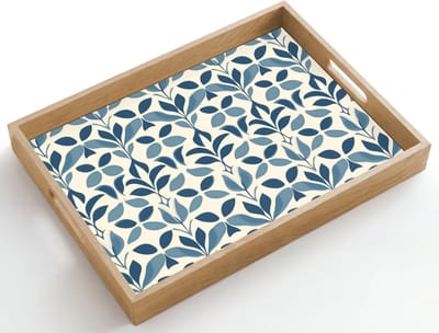 Dienblad hout 50x35 cm - Schootdienblad - Flora - Modern - Blauw - Borrelplank rechthoek - Plateau dienbladen